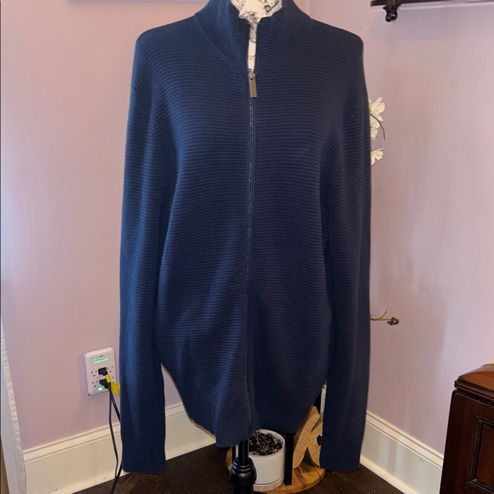 Perry Ellis Men's Navy Zip-Up Sweater